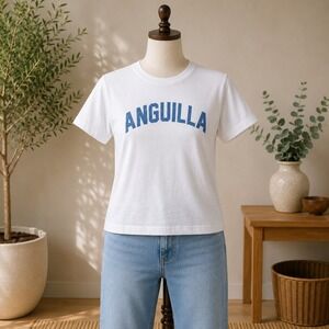 Wheat Anguilla Graphic T-Shirt Mens Size Medium White Blue Distressed Souvenir